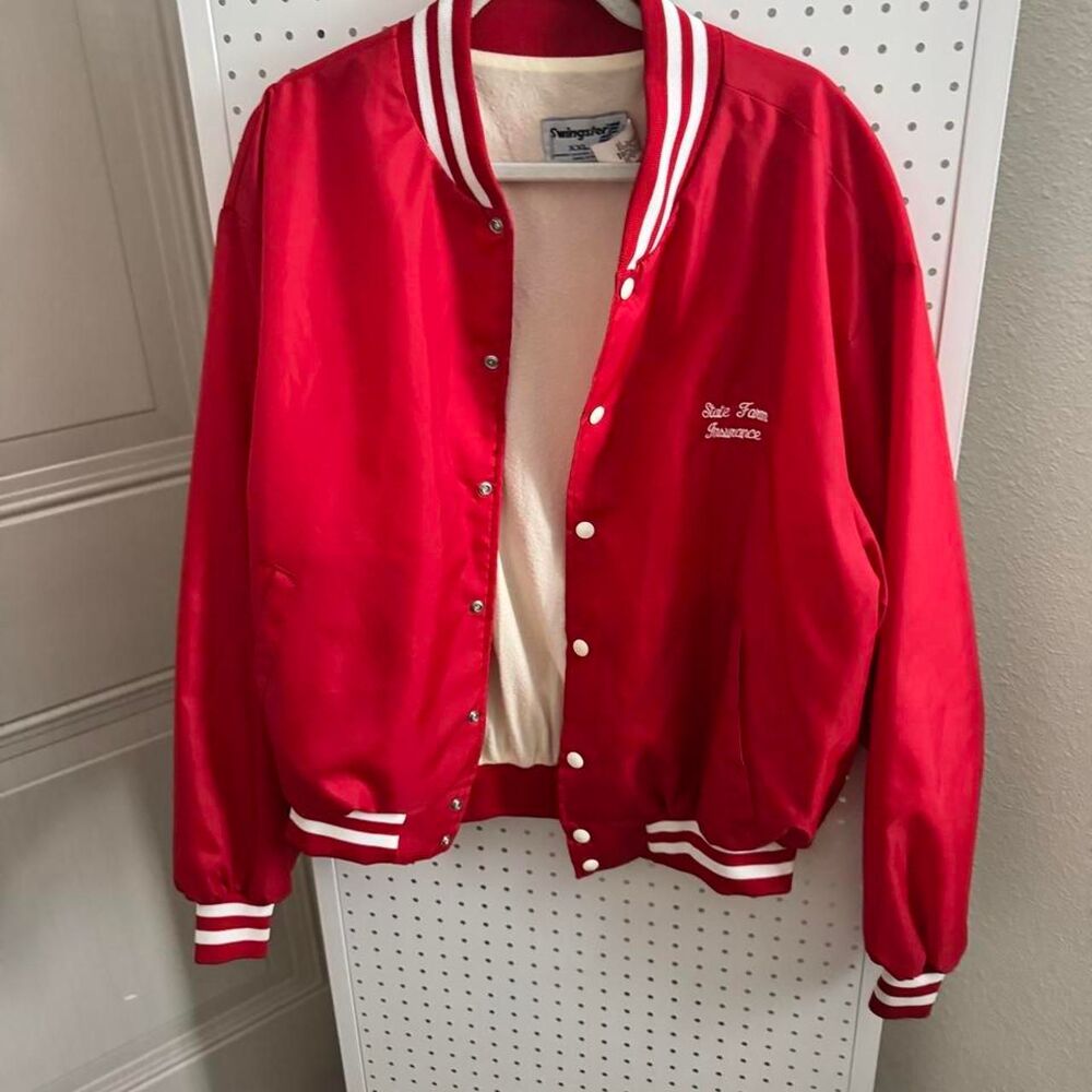 Vintage 90s Swingster State Farm Insurance Red Satin Bomber Jacket XXL